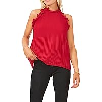 Vince Camuto Womens Red Pleated Sheer Lined Ruffled Keyhole Back Sleeveless Halter Top XL