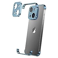 Losin Compatible with iPhone 14 Case with Camera Lens Protector, Aluminum Metal Frameless, Borderless Design, Slim Thin & Lightweight, Shockproof Bumper Cover, for Women and Men (Blue)