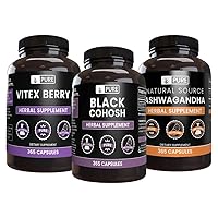 PURE ORIGINAL INGREDIENTS Black Cohosh, Ashwagandha, and Vitex Berry Capsule Bundle, 365 Capsules Each, Always Pure