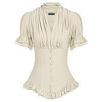 Scarlet Darkness Women 2024 Summer Short Sleeve Shirt Dressy Victorian Blouse Lace Up Top