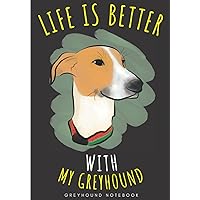 Greyhound Notebook: Large Lined Journal For Your Daily To do List Note | 100 pages Decorated With Small Dogs Face Designs and Puppy Head Oranement | ... Book Gift to Keep track & Record Information