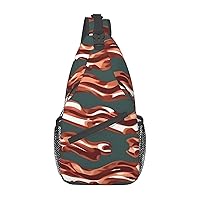 Sling Backpack,Travel Hiking Daypack Bacon Pattern Print Rope Crossbody Shoulder Bag