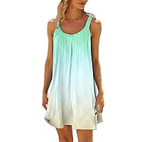 Womens Beach Casual Summer Dress Spaghetti Strap Sundress Round Neck Tshirt Dress Midi Dress for Sundress