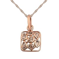 0.50 CTW Natural Rose Cut Champagne Diamond Geometric Square Post Pendant 925 Sterling Silver Rose Gold Plated