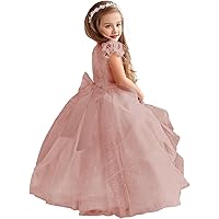 lace Tulle Flower Girl Dresses for Wedding Pageant Ball Gown Dresses with Bow-Knot