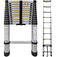 Telescoping Ladder - Lightweight Aluminum Metal - Telescopic, Compact, Multi Purpose, Adjustable Steps, Extendable & Collapsible for Cleaning Gutters, Decorating, Painting Walls (3.8m)