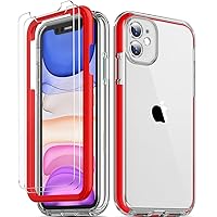 COOLQO Compatible with iPhone 11 Case, and [2 x Tempered Glass Screen Protector] for Clear 360 Full Body Coverage Hard PC+Soft Silicone TPU 3in1 Heavy Duty Shockproof Phone Protective Cover Red