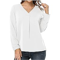 TUNUSKAT Womens Fall Tops Dressy Casual, 2022 Long Sleeve Shirts Solid Casual V Neck Work Office Blouse
