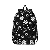 Black And White Floral Print Print Canvas Laptop Backpack Outdoor Casual Travel Bag Daypack Book Bag For Men Women