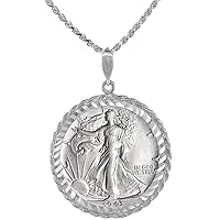 Sterling Silver Half Dollar Coin Necklace Rope Bezel 20 inch Silver Chain