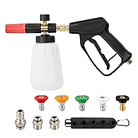 Pressure Washer Gun Set, 0.22 Gal Foam Cannon, 4000 PSI Washer Spay Gun, M22-14,15mm / 3/8'' Inlet & 1/4'' Outlet, Pressure Washer Handle with 5 Nozzle Tips