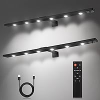 2Pack Battery Picture Light with Remote 22'',Wall Paintign Light with 3 Lighitng,Metal Artwork Lights with Dimmable Timer Auto-Off, Rechargeable Gallery Dispaly Light for Picture Light with 500lm