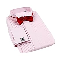 Men's French Cuff Tuxedo Shirt Solid Wing Tip Collar Shirt Long Sleeve Dress Shirts Formal Wedding Bridegroom Shirt