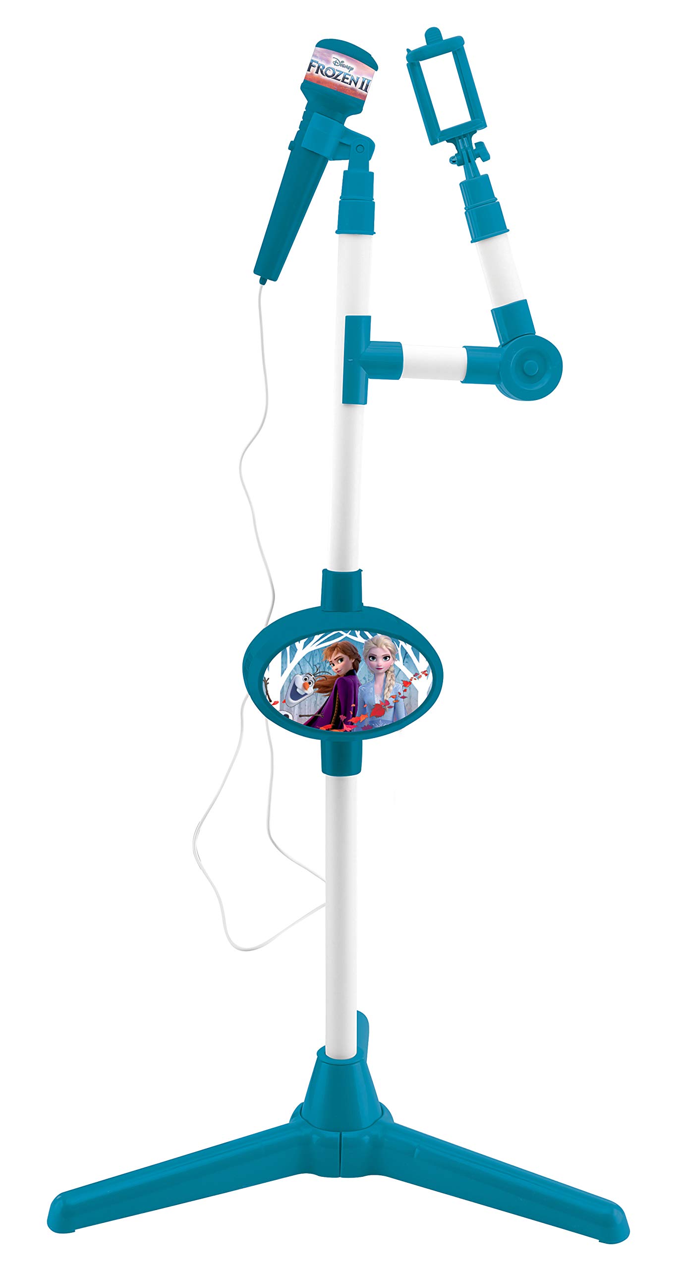 LEXiBOOK S150FZ_50 Disney Frozen 2 Elsa Anna Olaf Microphone with Speaker and Lighting Stand, Auxiliary Jack to Connect Music, Blue/Purple