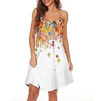 Women's Summer T Shirt Sundress Spaghetti Strap V Neck Trendy Tank Dress Casual Beach Cover Up with Pockets