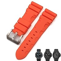 Nature Rubber 26mm Watch Band for Panerai Submersible Luminor PAM Black Blue Red Orange Strap Butterfly Clasp (Color : Orange Pin, Size : 26mm B Pin)