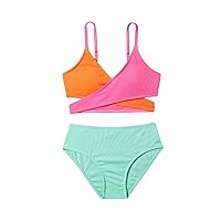 SOLY HUX Girl's Color Block Criss Cross Wrap Bikini Sets Bathing Suits Two Piece Swimsuit