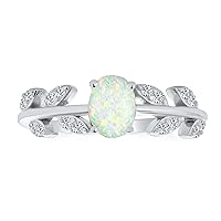 Open Leaves Leaf CZ Accent Stackable 1/2 Eternity Oval Mexican Orange Blue Pink Created Opal Band Ring for Women Teenagers 14K Gold Plated 925 Sterling Silver October Birthstone