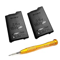 Pack 2 for PSP1000 Rechargeable Li-ion Battery 4 Hours Long Life Replacement, for Sony PSP 1000 1001 Fat Handheld Game Console, PSP-110 1800mAh Lithium Batteries Low Indicator + Metal Tool