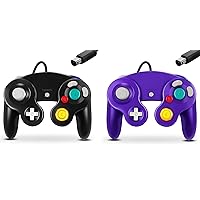 FIOTOK Gamecube Controller, Classic Wired Controller for Wii Nintendo Gamecube - Enhanced (Black & Purple-2Pack)