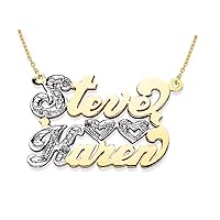 RYLOS Necklaces For Women Gold Necklaces for Women & Men Yellow Gold Plated Silver or Sterling Silver Personalized 2 Name Diamond Open Heart Nameplate Necklace 20MM Special Order, Made to Order