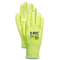 MAGID GPD545HV7 D-ROC HPPE Blend PU Palm Coated Gloves, Size 7, Hi-Viz Yellow (12 Pairs)