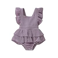 Douhoow Infant Baby Girl Romper Baby Ruffle Bodysuit Jumpsuit One-Piece Cotton Linen Clothes