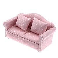 1:12 Scale Dollhouse Furniture Wooden Sofa Cushion Dollhouse Room Furniture (Pink Double Sofa)