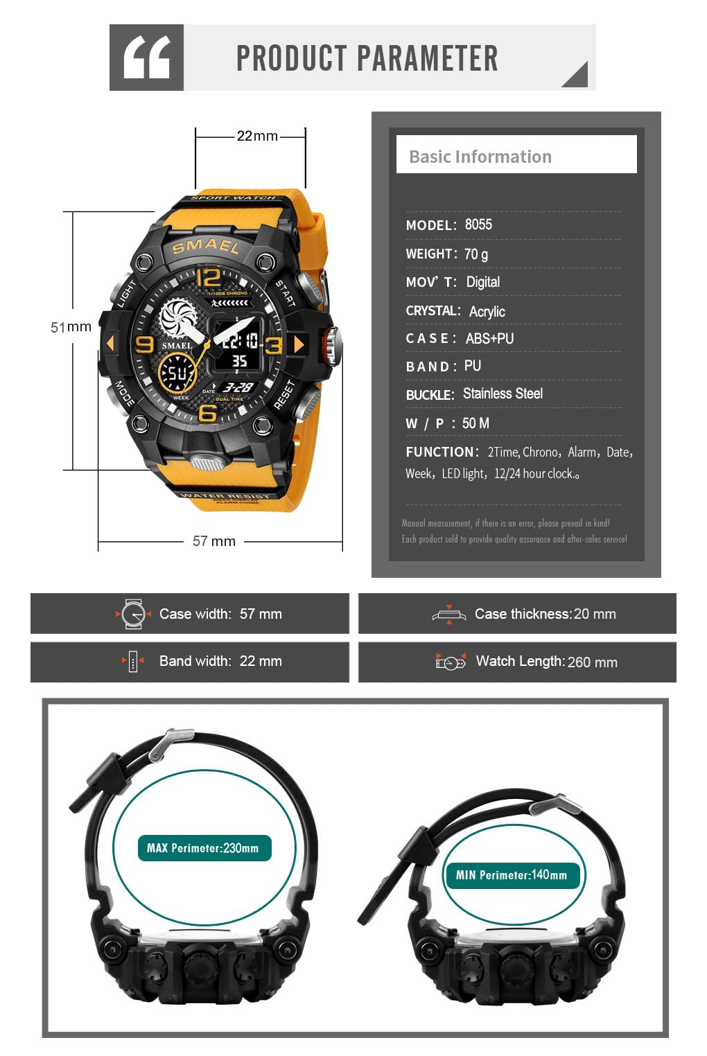 KXAITO Men's Watches Sports Outdoor Waterproof Military Watch Date Multi Function Tactics LED Face Alarm Stopwatch for Men 8055