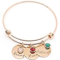 Personalized Birthstone Bracelet with Name Friendship Jewelry Bridesmaid Mom Birthday Gift For Her Handmade Engraved Jewelry Personalized Best Gift For Grandma Matching Bracelets for Women - ABR-LC-BS