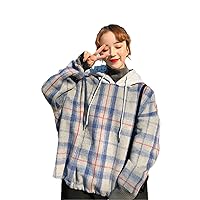 Women Plaid Turtle-Neck Hooded Fake Two Pieces Womens Winter Thickening Harajuku Oversize Hoodie