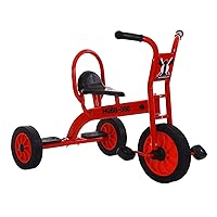 Kids Tricycle Double Seat, Daycare Toddler Tandem Trike, Metal Kids Trike for Preschool Playground, Children Outdoor Playground Tricycles Equipment,Red a