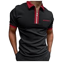 Pocket Polo Shirts for Men, Men's Summer Pocket Panel Lapel T-Shirt Men Zipper Shirt Slim Fit Casual Short Sleeve Golf Tops