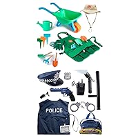 Born Toys Premium Kids Gardening Tool Set Includes Kids Wheelbarrow and Accessories Toy Set and Police Costume w/Police Toys Set for Boys and Girls Dress Up & Pretend Play