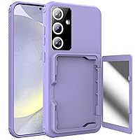 LUVI Compatible with Galaxy S24 Plus Wallet Case Card Holder Built-in Mirror Makeup Full Lens Protection Fashion Protective Cover for Women Girls-Purple