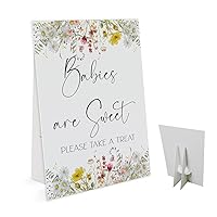 Babies Are Sweet Please Take A Treat Sign(8 x 11 Inch Table Sign with Holder), Baby in Bloom Wildflower Theme, Baby Shower Decoration Sign, Baby Showe Favor Sign-BSLP13