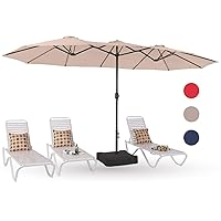 PHI VILLA 15ft Large Patio Umbrellas with Base Included, Outdoor Double-Sided Rectangle Market Umbrella with Crank Handle, for Poolside Lawn Garden, Beige