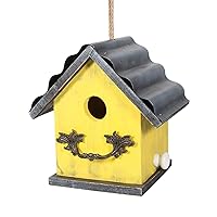 Bird House for Outside, Resting Place for Birds, Hanging Natural Wooden Bird Nest, Bluebird House Handcrafted Hut (Yellow)
