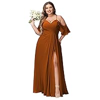 HUUTOE Women's Cold Shoulder Bridesmaids Dresses Long with Slit Chiffon Pleated Formal Dress for Wedding Party