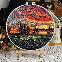 HobbyJobby DIY Embroidery Kit, Long Stitch Kit Sunset on The Fields,Embroidery Starter Kit for Beginners, Stamped Embroidery Kit with Pattern and Instructions