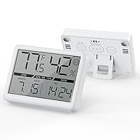 Deeyaple Humidity Meter Thermometer Digital Travel Clock Magnetic Battery Powered High Accuracy Display Temperature(℉/℃) Date 12/24H Time LCD Large Number Outdoor Indoor Hygrometer No Alarm