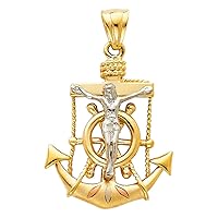 14k Yellow Gold White Gold and Rose Gold Crucifix Nautical Ship Mariner Anchor Pendant Necklace 22x26mm Jewelry Gifts for Women