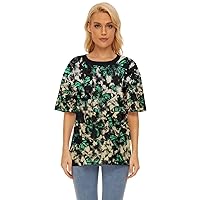 CowCow Womens Loose Casual Summer Shirts Floral Oversized Basic Short Sleeve Tee Shirt, XS-5XL