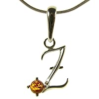 BALTIC AMBER AND STERLING SILVER 925 ALPHABET LETTER Z PENDANT NECKLACE - 10 12 14 16 18 20 22 24 26 28 30 32 34 36 38 40