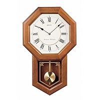 Light Oak Traditional Schoolhouse Wall Clock with Chime & Pendulum