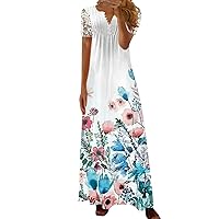 Women 2023 Summer Dress Women's Spring Summer Dresses 2023 Casual Resort Dress V Neck Print Lace Paneled Casual