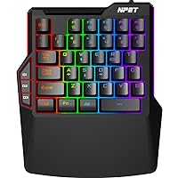 NPET T20 One-Handed Gaming Keyboard, RGB Backlit, Macro Keys, 38 Programmable Keys, Wrist Rest Support, Professional Ergonomic Rainbow Mechanical Feel Gaming Keypad for Desktop, Computer, PC (Renewed)