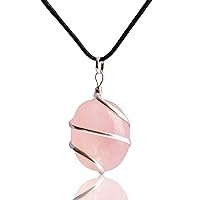 Rose Quartz Stone Natural Healing Crystals and Stones Crystal Pendants Necklace for Women Good Luck Charm Spiritual Gift for Him Her Jewelry for Women Men, Crystal