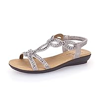 VJH confort Women’s Flat Sandals,Comfort Elastic Strap Rhinestone Open Toe Slip-On Casual Walking Sandals