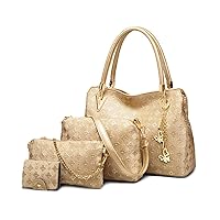 Women Synthetic PU Leather Tote Satchel Hobo Backpack 4pcs Shoulder Top-Handle Crossbody Handbag
